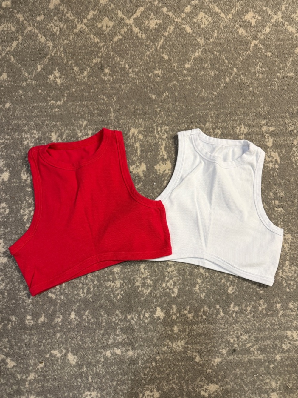 Ribbed Cropped Tank Set - Red & White